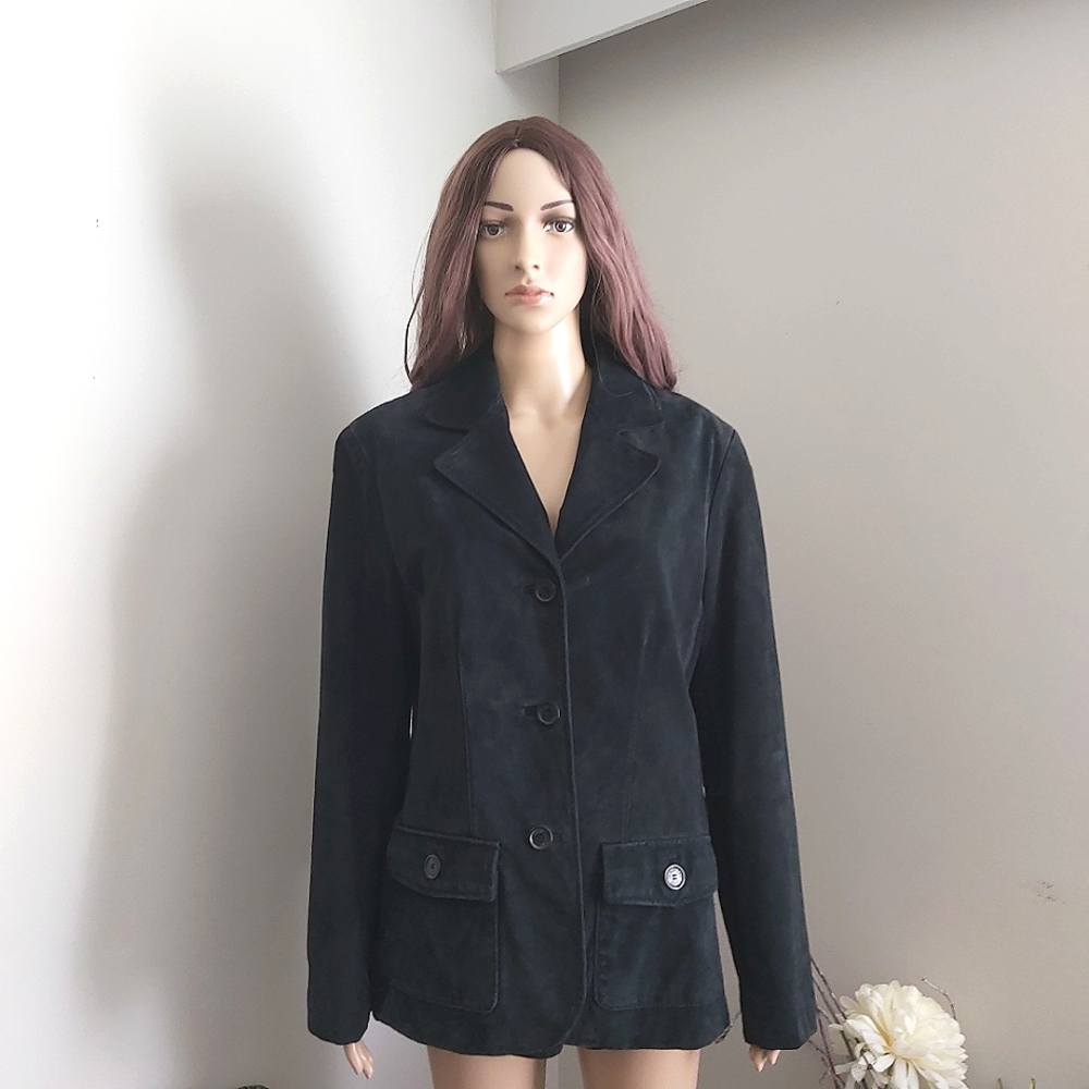 Lady Hathaway suede black leather blazers jacket vintage black blazer